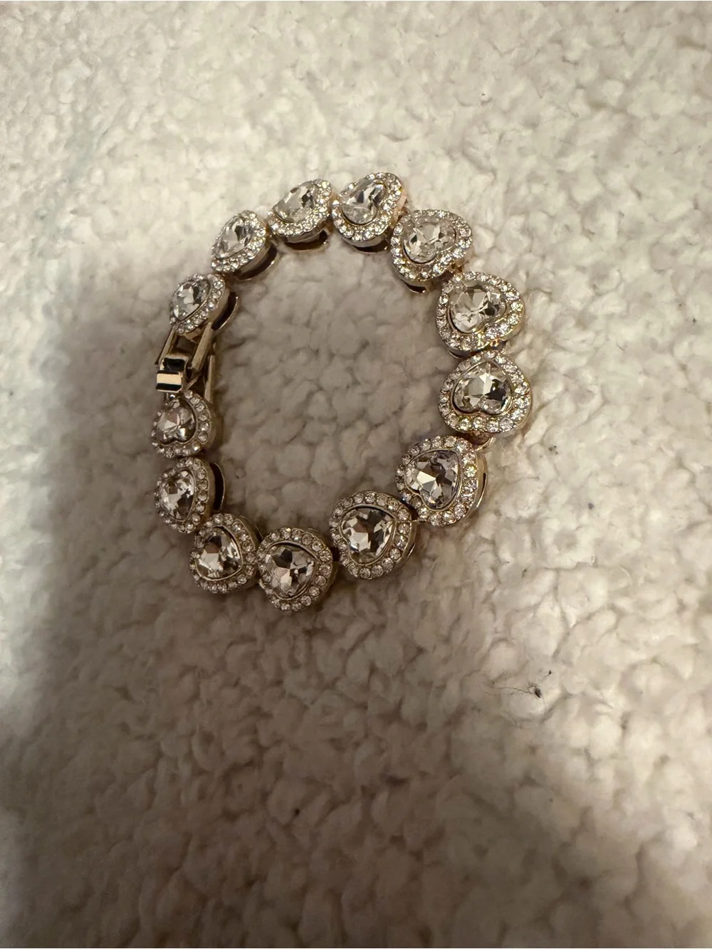 Crystal Heart Link Bracelet - Gold Tone